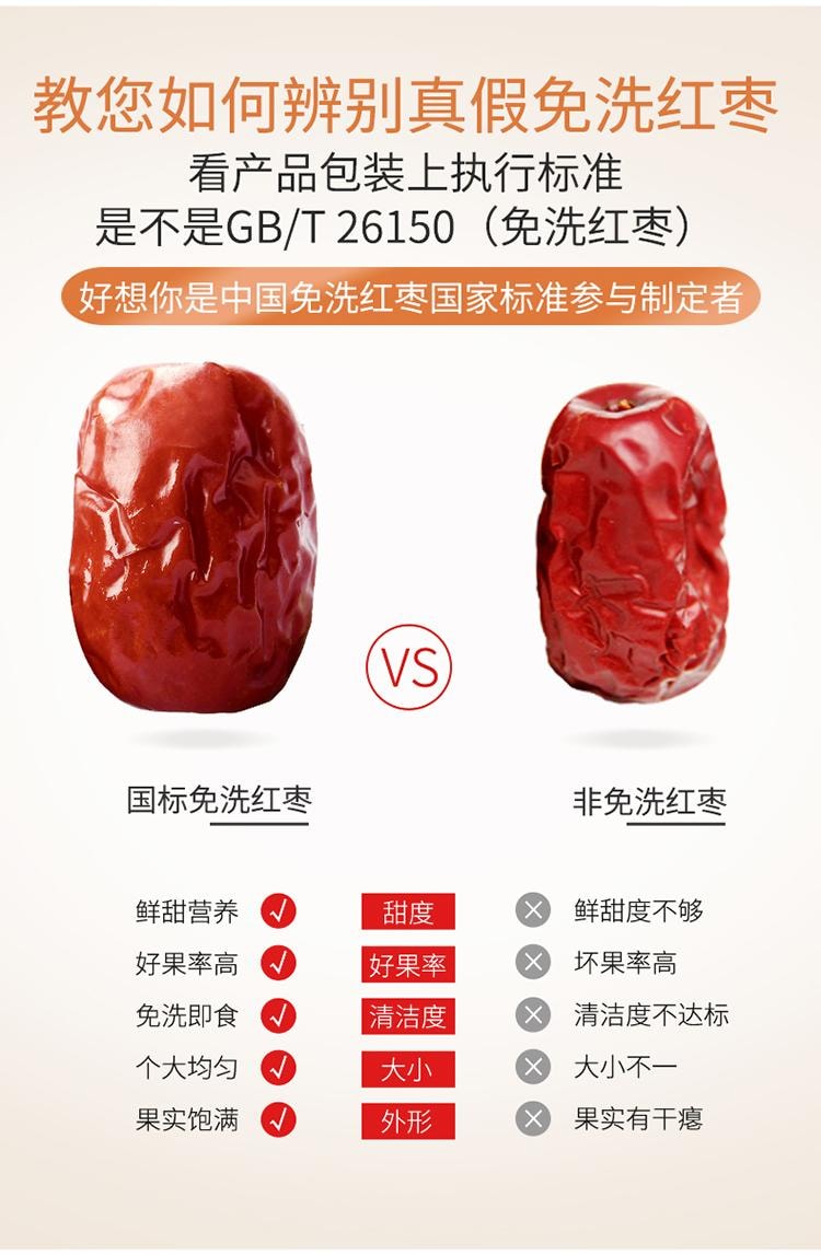 【中国直邮】 好想你 新疆红枣500g  皮薄肉厚  嫩甜免洗 即食特产零食红枣