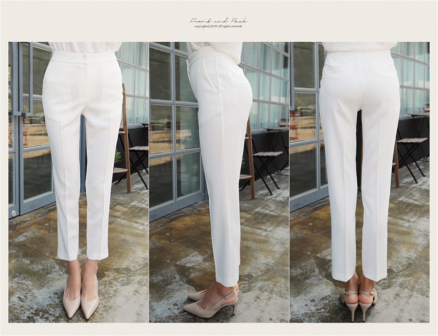 KOREA Stretch Crepe Slim Pants #White S(25-26) [Free Shipping]