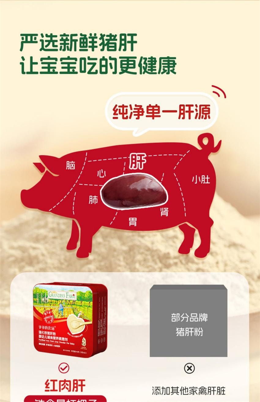 【中國直郵】 爺爺的農場 寶寶豬肝粉 紅棗補鐵強化劑 拌飯調味料 嬰幼兒輔食 專為寶寶研製補充身體所需鐵含量 40g/盒