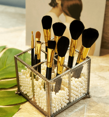 Makeup Organizer Vintage 4 Sections Makeup Brushes Holder Make Up Storage with Free White Pearls