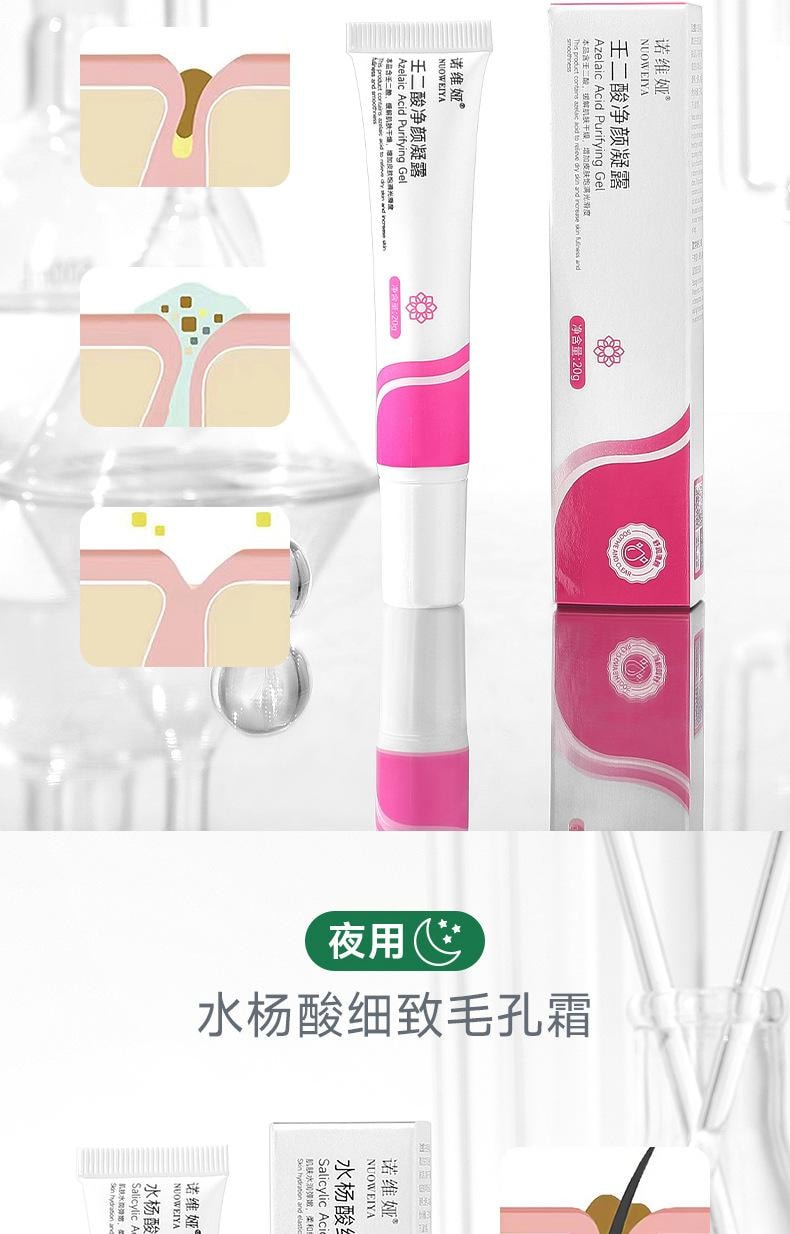 【中国直邮】 诺维娅 水杨酸细致毛孔霜 适用于收缩毛孔 黑头 痘印 粉刺凝胶 20g/支(夜用)