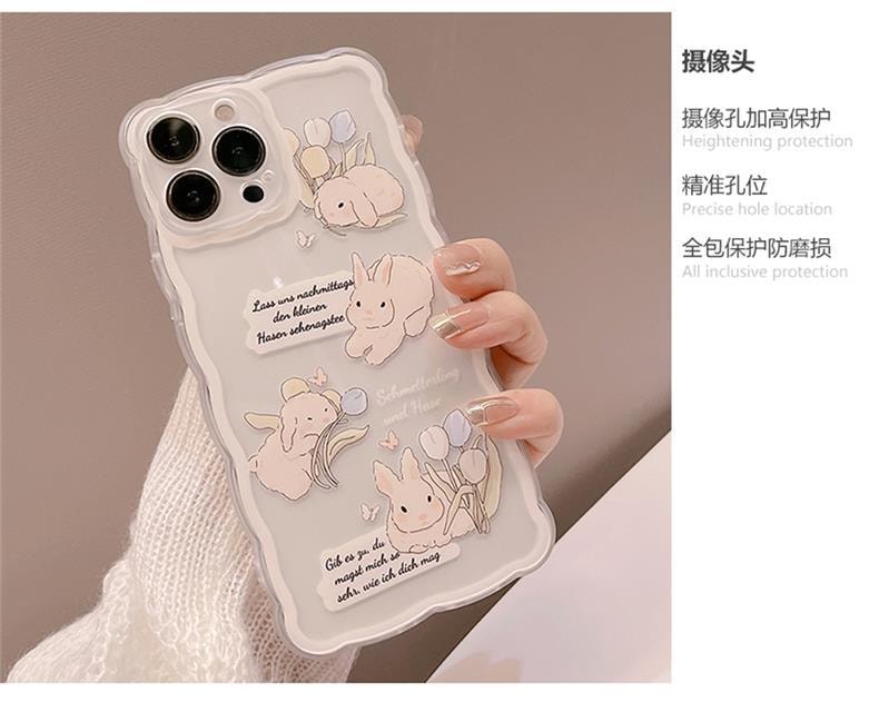 欣月 苹果硅胶手机壳 摄像孔加高保护侧边按键独立设计保护套 Iphone13 Pro Max 透明小兔子标签