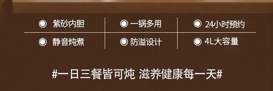 ZENO 紫砂电炖锅 多功能电砂锅电炖盅 煲汤锅炖汤锅 4L-ZSD-406U【限量送磁力搅拌咖啡杯】