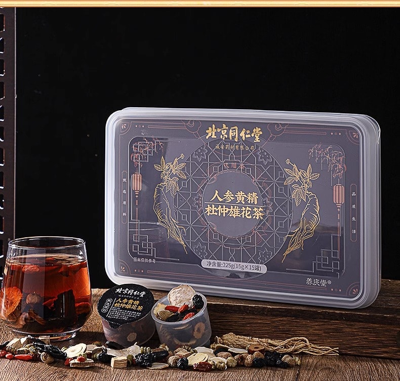 【中国直邮】北京同仁堂   人参黄精杜仲雄花茶枸杞保健养生茶代用茶具有镇静、改善睡眠、减肥   225g(15*15罐)