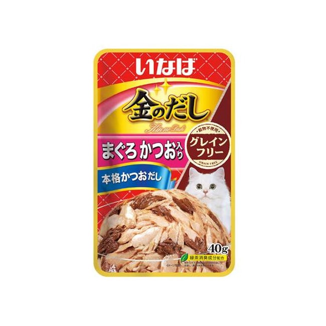 【日本直邮】INABA伊纳宝 金味道猫咪湿粮餐包 40g 金枪鱼+鲣鱼块(无谷物配方 )