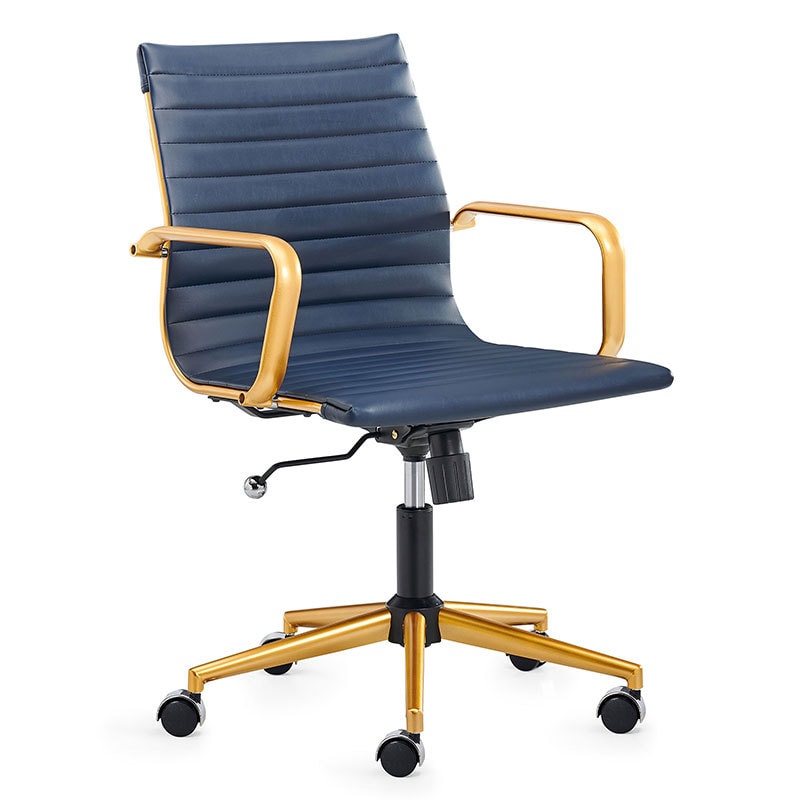 【美国现货】LUXMOD会议办公椅 蓝色+金色扶手底座 单人位