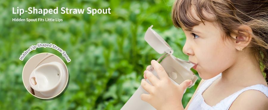 日本 PIGEON贝亲  儿童水杯吸管直饮316不锈钢保温杯 香草色 500ml