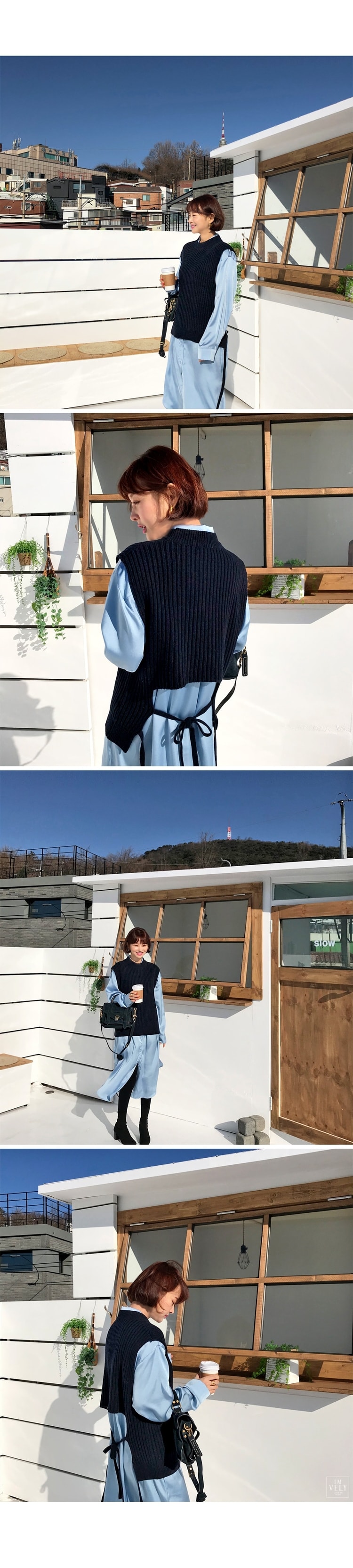 【韩国直邮】IMVELY 韩国优雅后系带针织马甲 深蓝色 均码