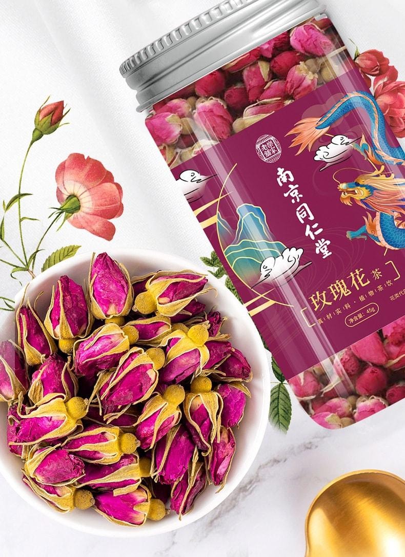【中國直郵】 南京同仁堂 玫瑰花乾泡茶平陰玫瑰正品美白養顏茶玫瑰花茶養生茶 45g/瓶