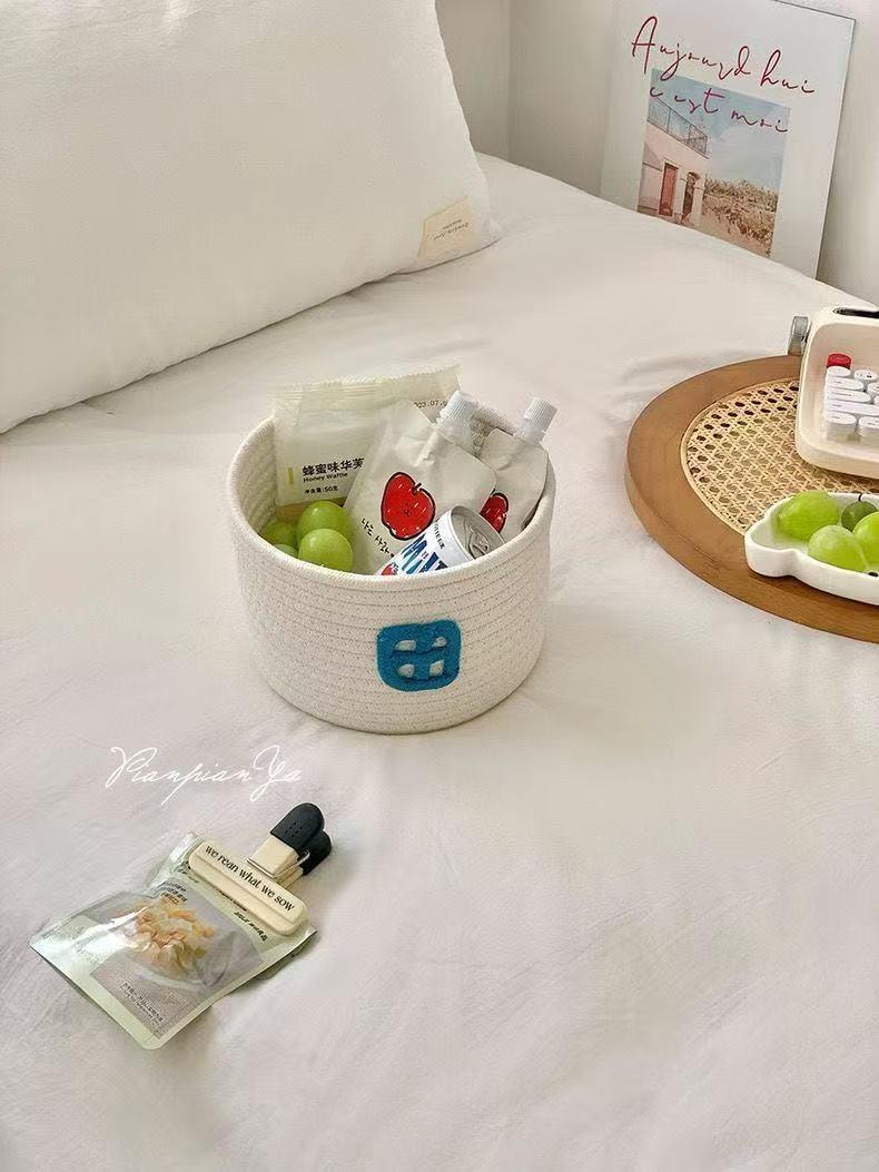 迈迪甄选 小房子棉线编织篮大容量带盖储物桶可爱收纳筐装饰