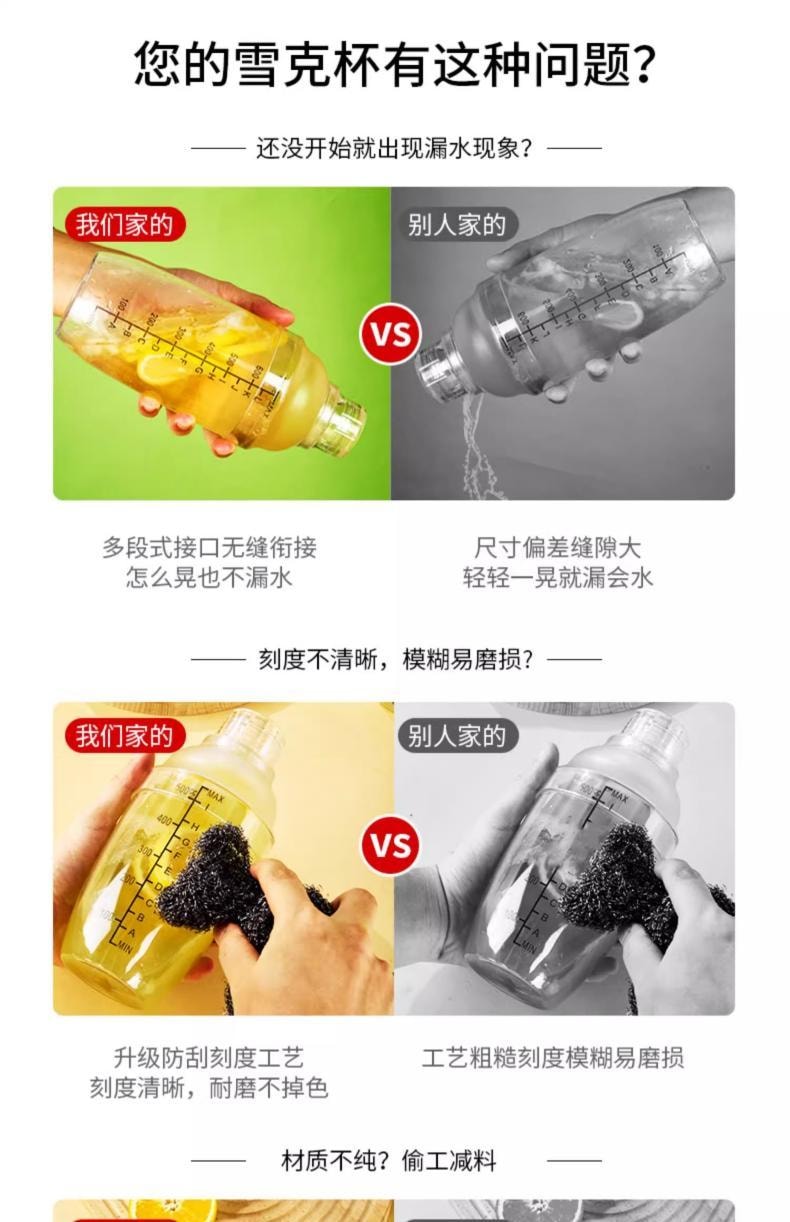 Shake Cup Set 700ml: Thick Walled Precise Scale Unbreakable w/ Ice Hammer for Cocktails Lemon Tea Milk Tea