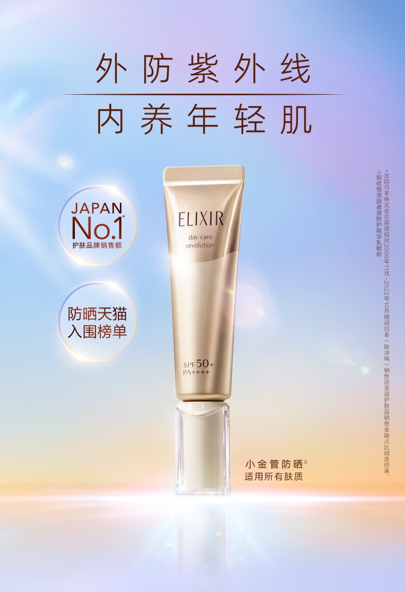 【日本直郵】資生堂 怡麗絲爾 ELIXIR 2025新版 小金管防曬 優悅活顏柔滑防護精華乳 保濕防曬霜 SPF50+・PA++++ 35mL