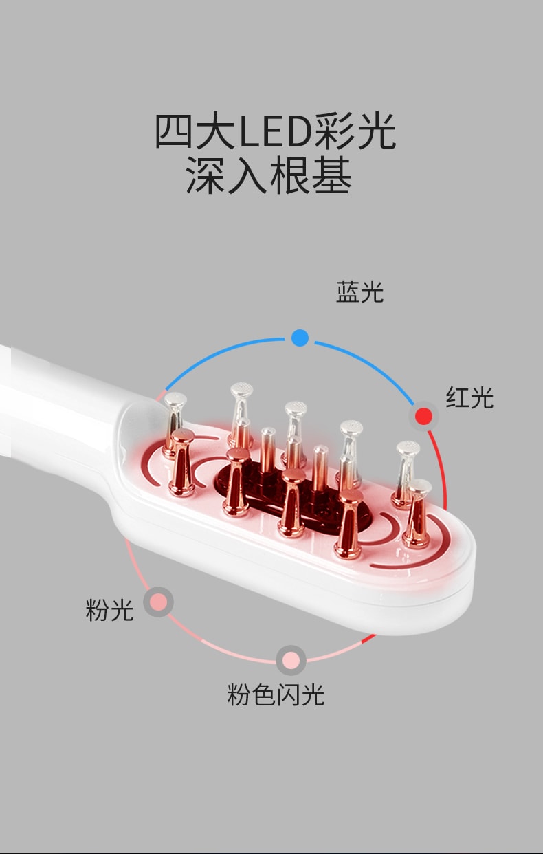 中国 K SKIN金稻光束健发梳微电流多功能按摩仪器护发梳按摩梳 白色 1件