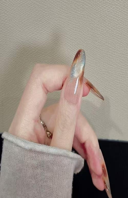 健康其他 纯手工琥珀色穿戴猫眼美甲气质高级可拆卸贴片*10片S码