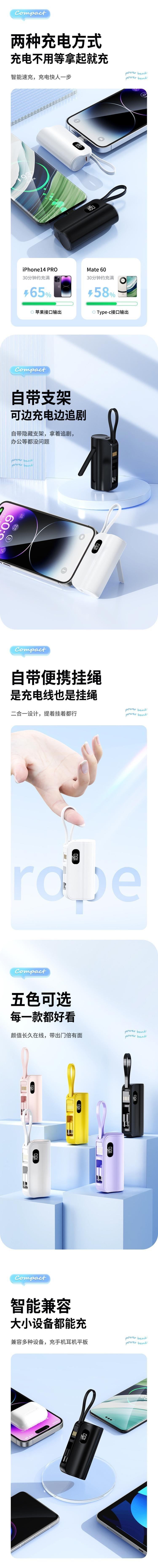 【中国直邮】 HSPM 新款双插头隐藏式胶囊充电宝 白色 10000毫安