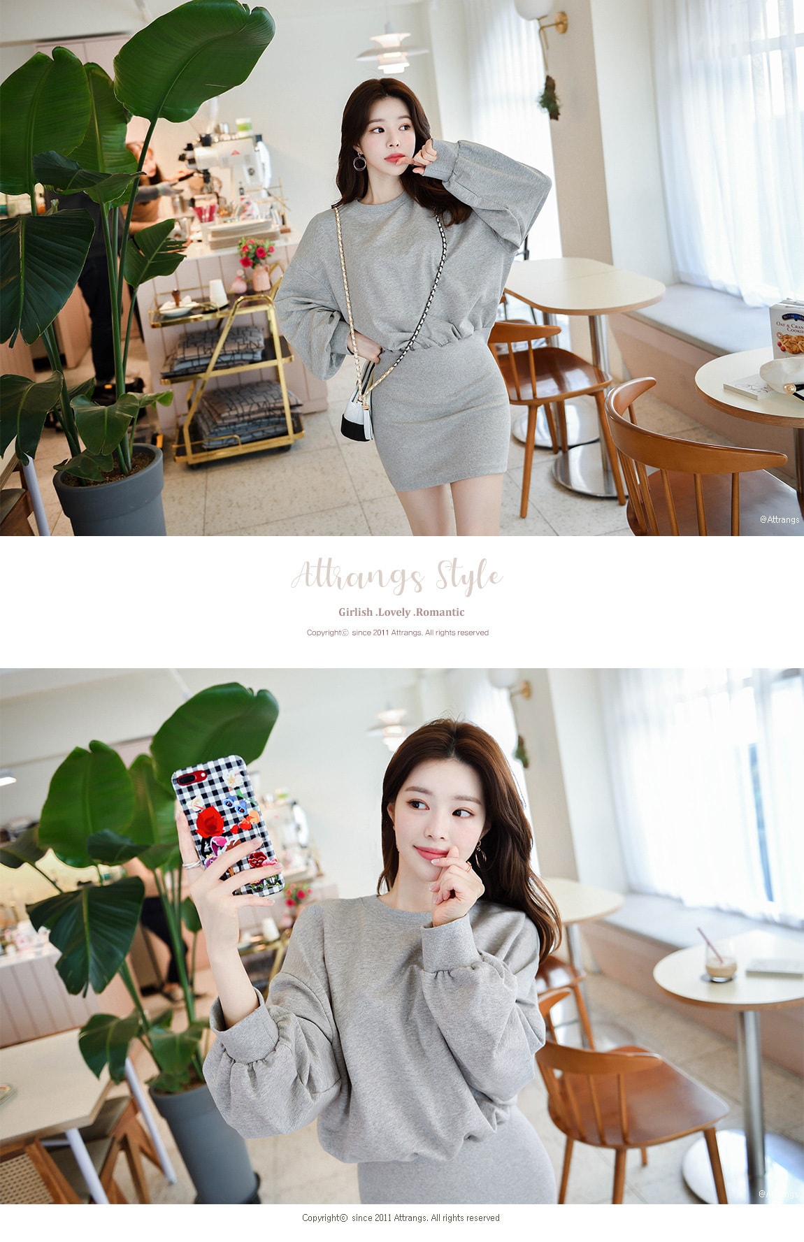 【韩国直邮】ATTRANGS 舒适感十足的迷你长度的卫衣连衣裙 灰色 均码