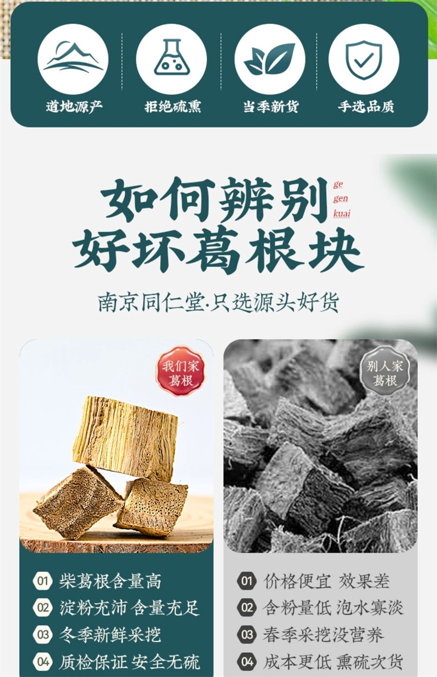 【中國直郵】北京同仁堂 葛根塊中藥材新鮮柴葛根乾片泡茶喝煲湯原料 250g/罐