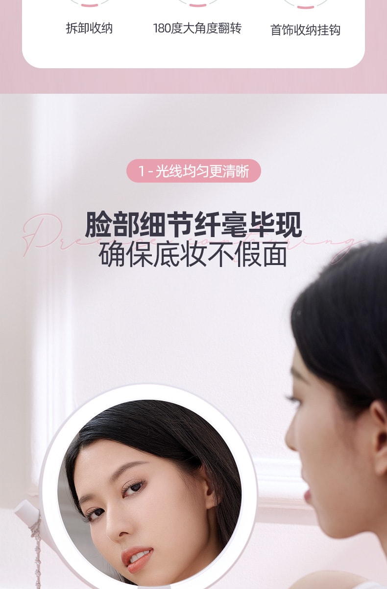【春促特惠】中國直郵AMIRO覓食化妝鏡led日光美妝鏡帶5倍放大鏡Mini2系列粉