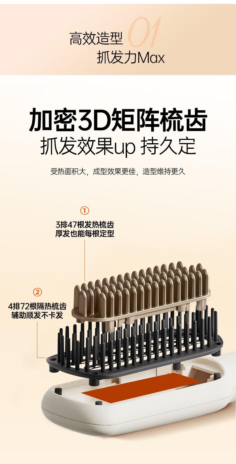 金稻 直板夹 卷发棒 持久电梳子 不伤发 家用小型直发梳 KD680C 1台