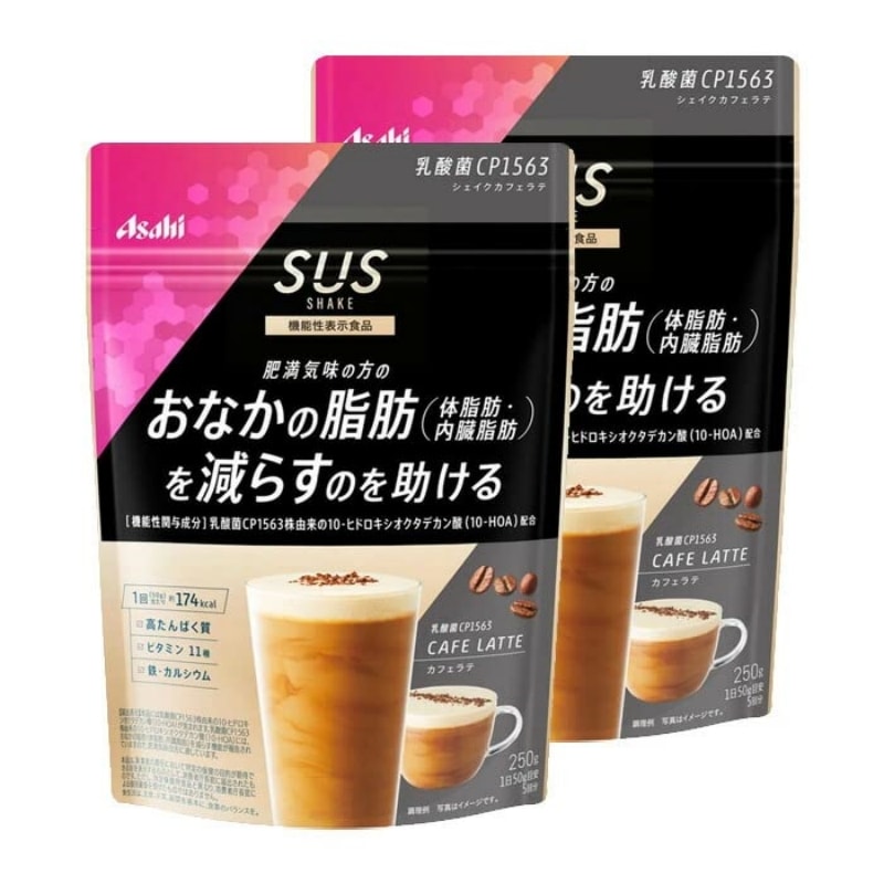 日本朝日ASAHI SLIM UP SLIM 胶原蛋白代餐粉 减肥瘦身粉 粉末型代餐粉 SUS乳酸菌系列 咖啡拿铁味 250g