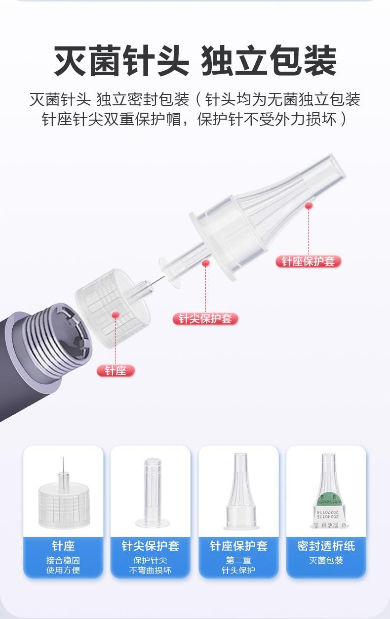 【中国直邮】 可孚 打胰岛素注射笔32G针头4mm通用5司美格鲁肽的糖尿病一次性无痛针7只/盒