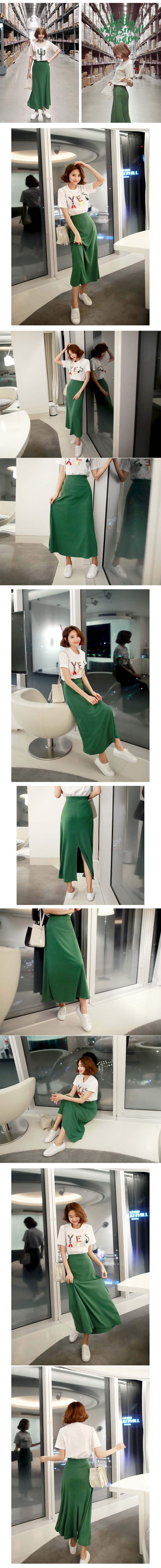 KOREA Natural Soft Long Skirt Green One Size(S-M) [Free Shipping]
