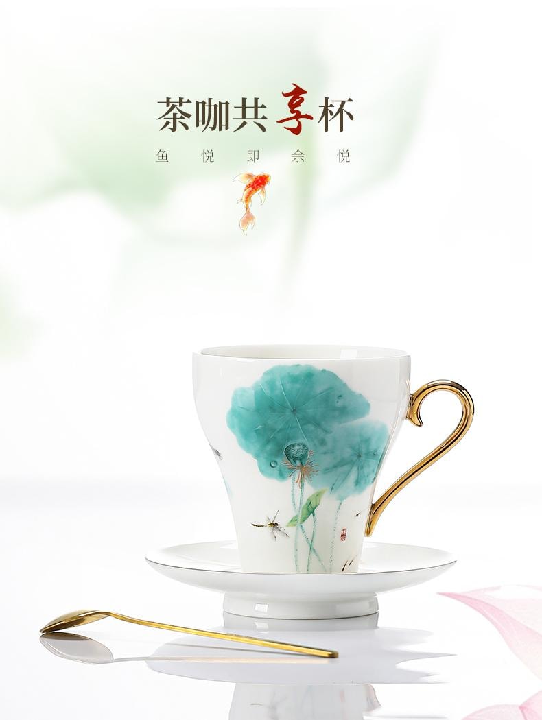 康樂品 景德鎮7件式茶咖共享杯懸浮蓋碗大號荷花一組正品高檔瓷器禮個人泡茶杯