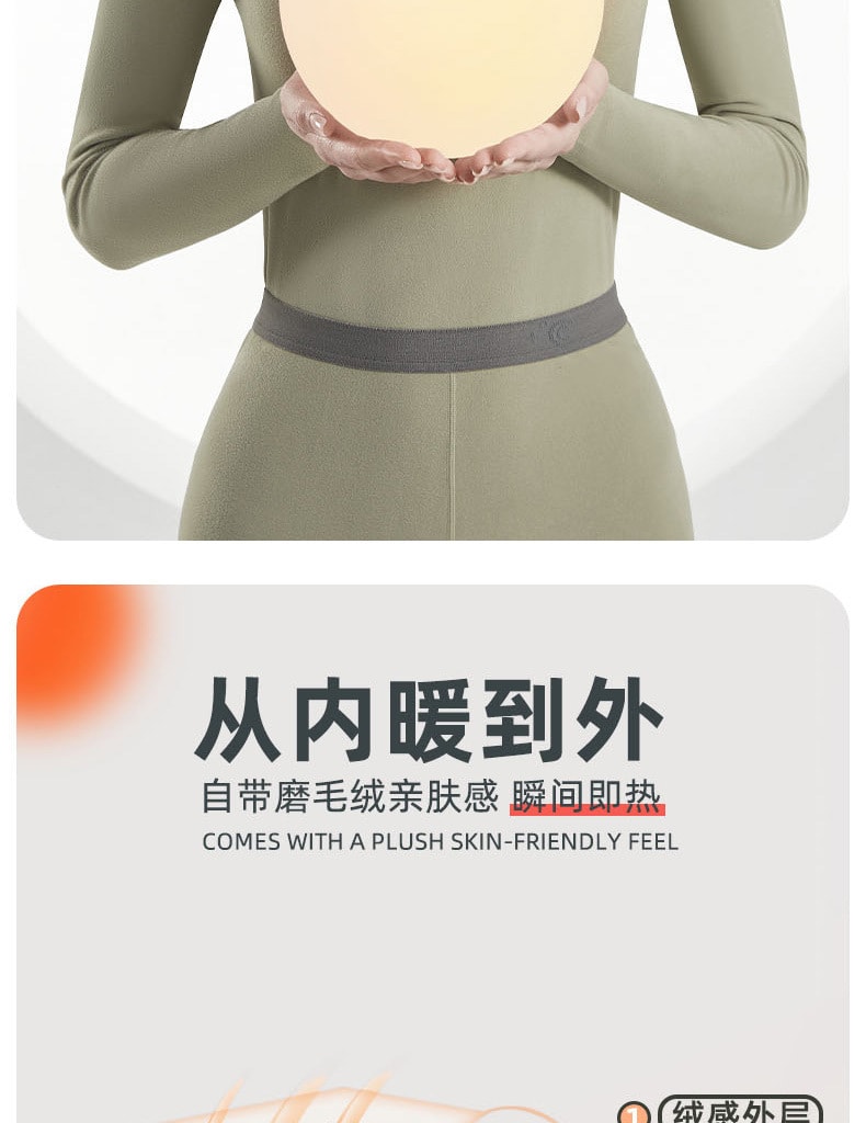 【中国直邮】爪哇岛 冬季双面磨毛 抑菌保暖内衣套装 L码 黑色-女款