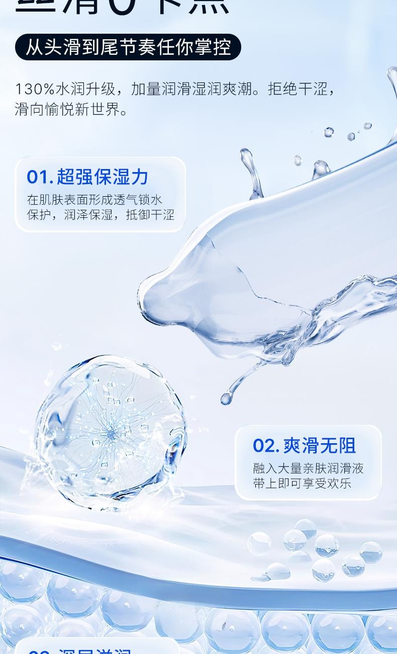 【中国直邮】 名流 致薄003避孕套30只装/盒 嫩滑玻尿酸持久颗粒安全套