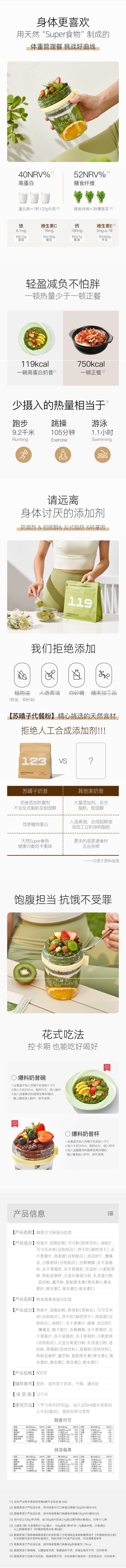 【中國直郵】 蘇晴子 代餐奶昔減肥餐 飽腹高蛋白營養早餐 沖泡即食 【抹茶莓1袋400g】15天地中海餐