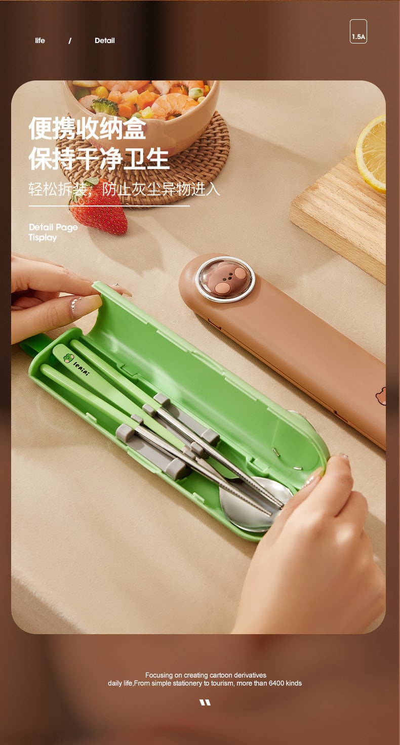 【中國直郵】LINE FRIENDS 便攜餐具筷子湯匙餐具盒套裝學生可愛304不銹鋼筷勺 bnini