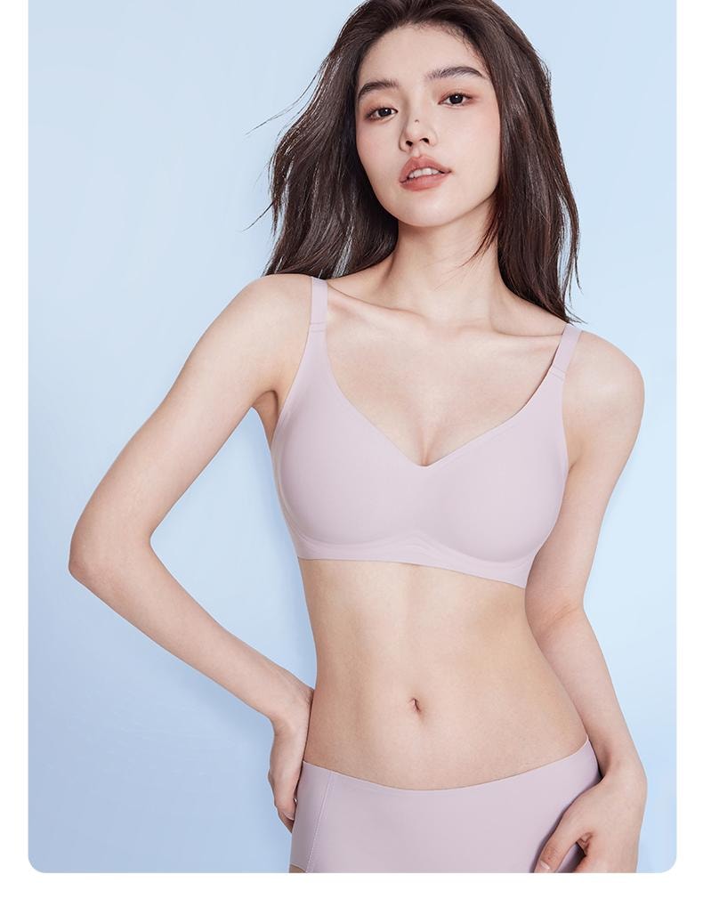 幸棉灰紫色M码薄款贴贴杯文胸女舒适无痕收副乳文胸小胸聚拢无钢圈软支撑内衣