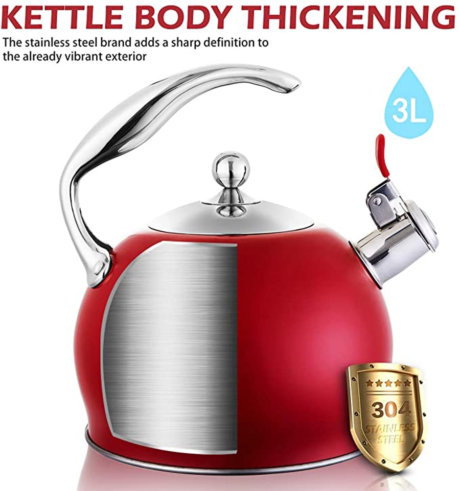 灰姑娘精选  口哨茶壶 电磁感应现代不锈钢外壳适用于炉灶 #红色