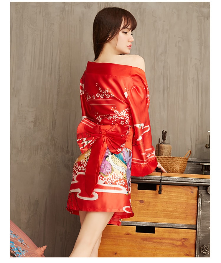 【中国直邮】久慕雅黛 日式睡袍浴袍家居服 红色 均码