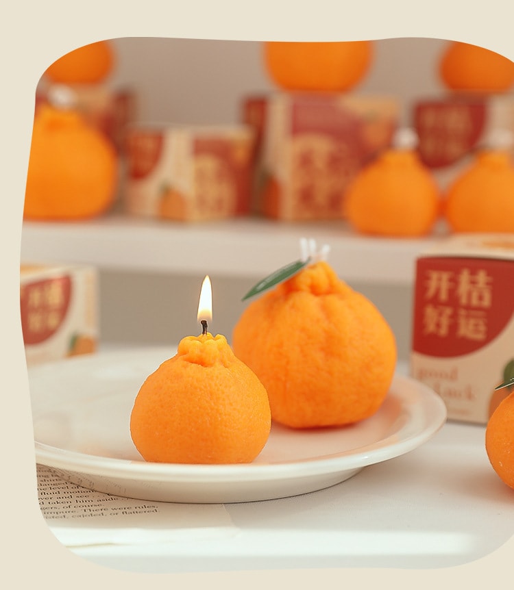海藍星 中秋禮物 大吉大利 事事如意 大號開年好運蠟燭 橘子 柿子 一對裝 造型蠟燭 柑橘香 玫瑰香 禮袋包裝