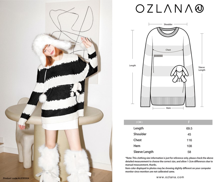 OZLANA Striped Bunny Pocket Knit Sweater- Blue - Yamibuy.com