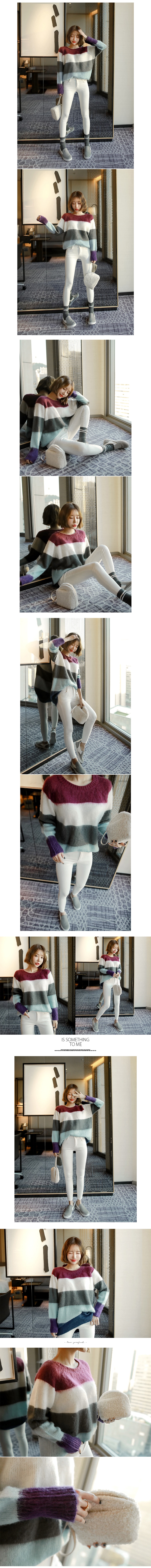 [KOREA] Color-Block Stripe Sweater #Multicolor One Size(Free) [Free Shipping]