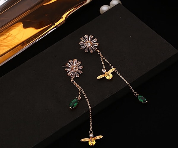 Sterling Silver yellow and green Chrystal floral earrings