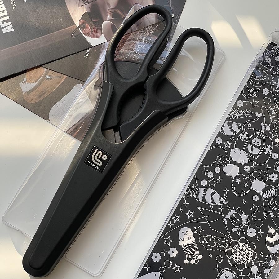 LINOROSO 家用不锈钢厨房家用剪刀 带磁性支架1件装  黑色