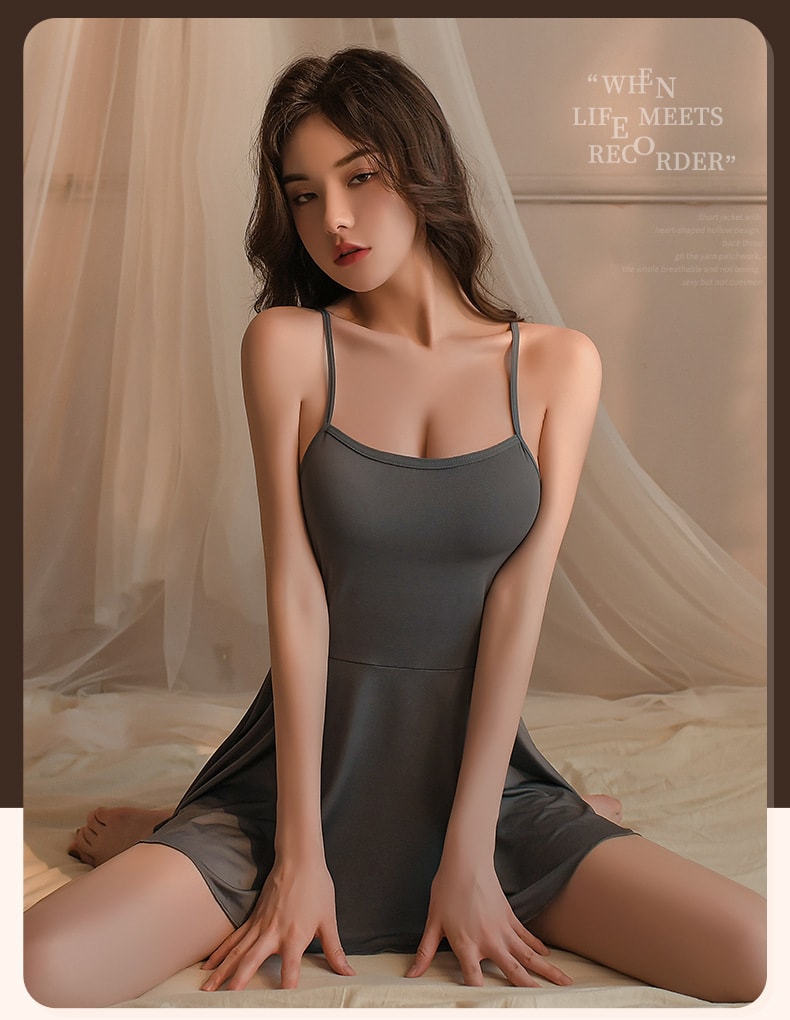 【中國直郵】曼煙 情趣內衣 性感吊帶抹胸V型鏤空後背短裙 灰色均碼