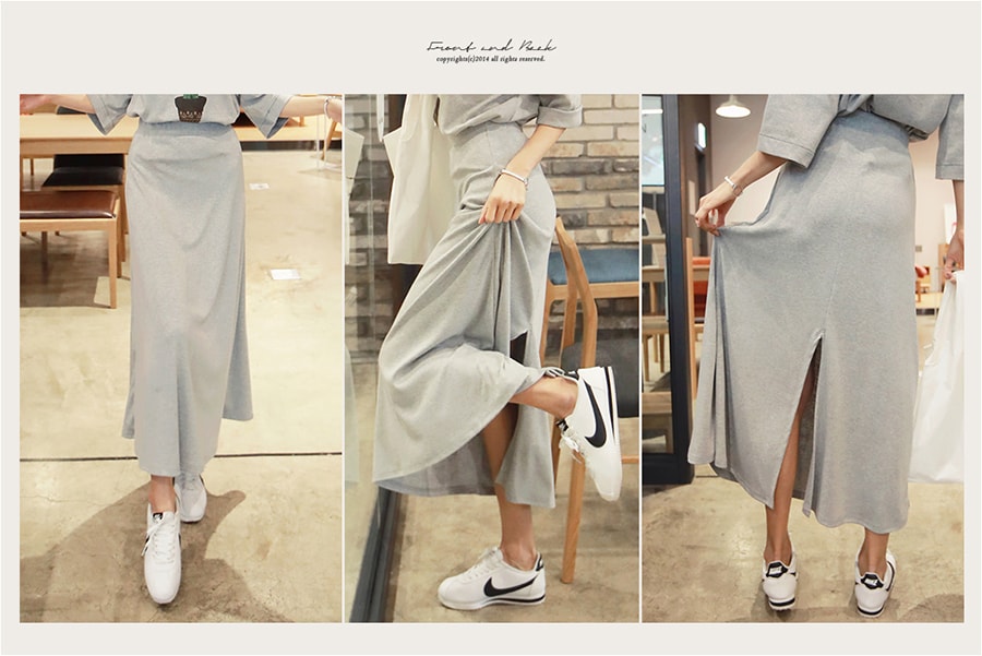KOREA Natural Soft Long Skirt Grey One Size(S-M) [Free Shipping]