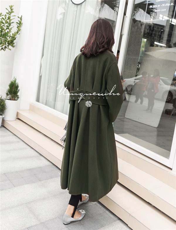 Dark Green Long Double-faced Woolen Coat XXS