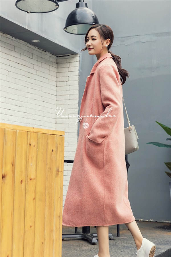 Shrimp Pink Pure Wool Double-faced Woolen Coat XS