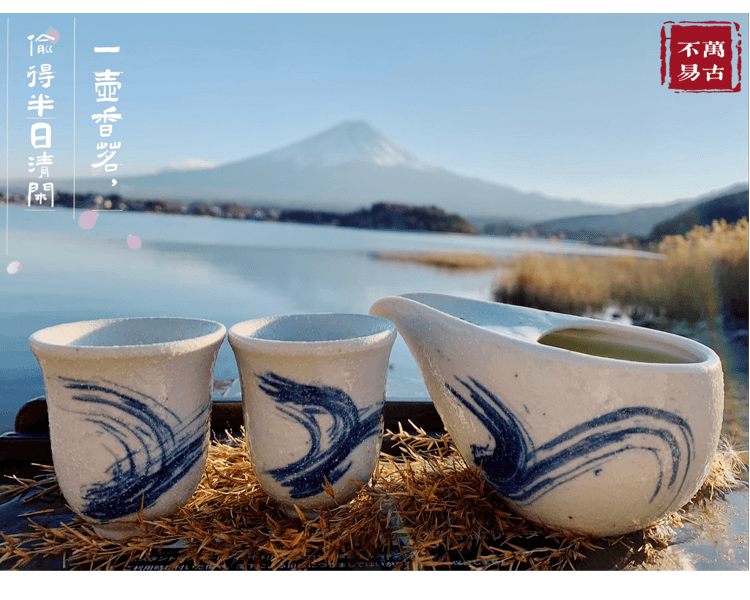 藤總製陶所||Hitoshizuku 古典優雅萬古燒茶壺套組||青花色 1套