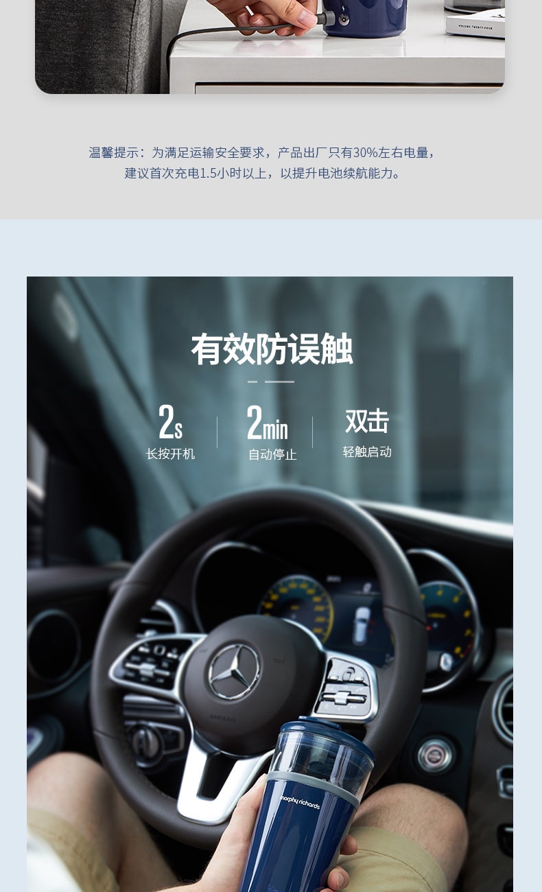 【中国直邮】摩飞 搅拌杯自动便携代餐搅拌杯健身运动水杯  椰奶白