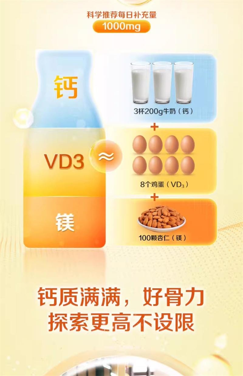 【中国直邮】 钙尔奇 钙镁维生素D咀嚼片11-17岁青少年儿童成长钙片6岁以上维生素d补钙正品100粒/盒(建议3盒周期装)