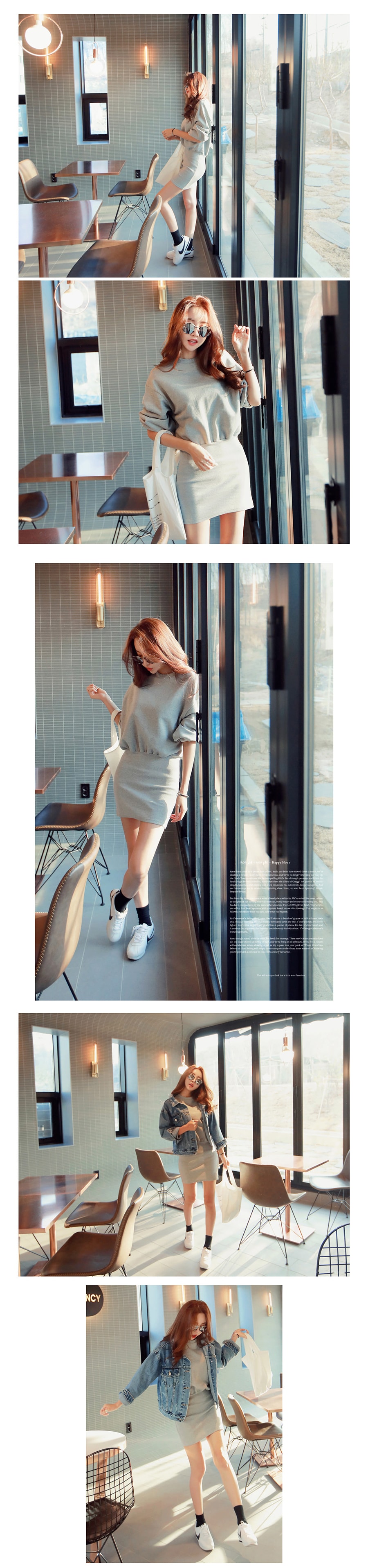 KOREA Puff Sleeve Sweatshirt Dress #Grey One Size(S-M) [Free Shipping]