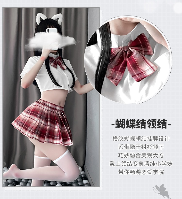 【中国直邮】霏慕 情趣内衣 性感JK制服短款百褶裙女白+红色