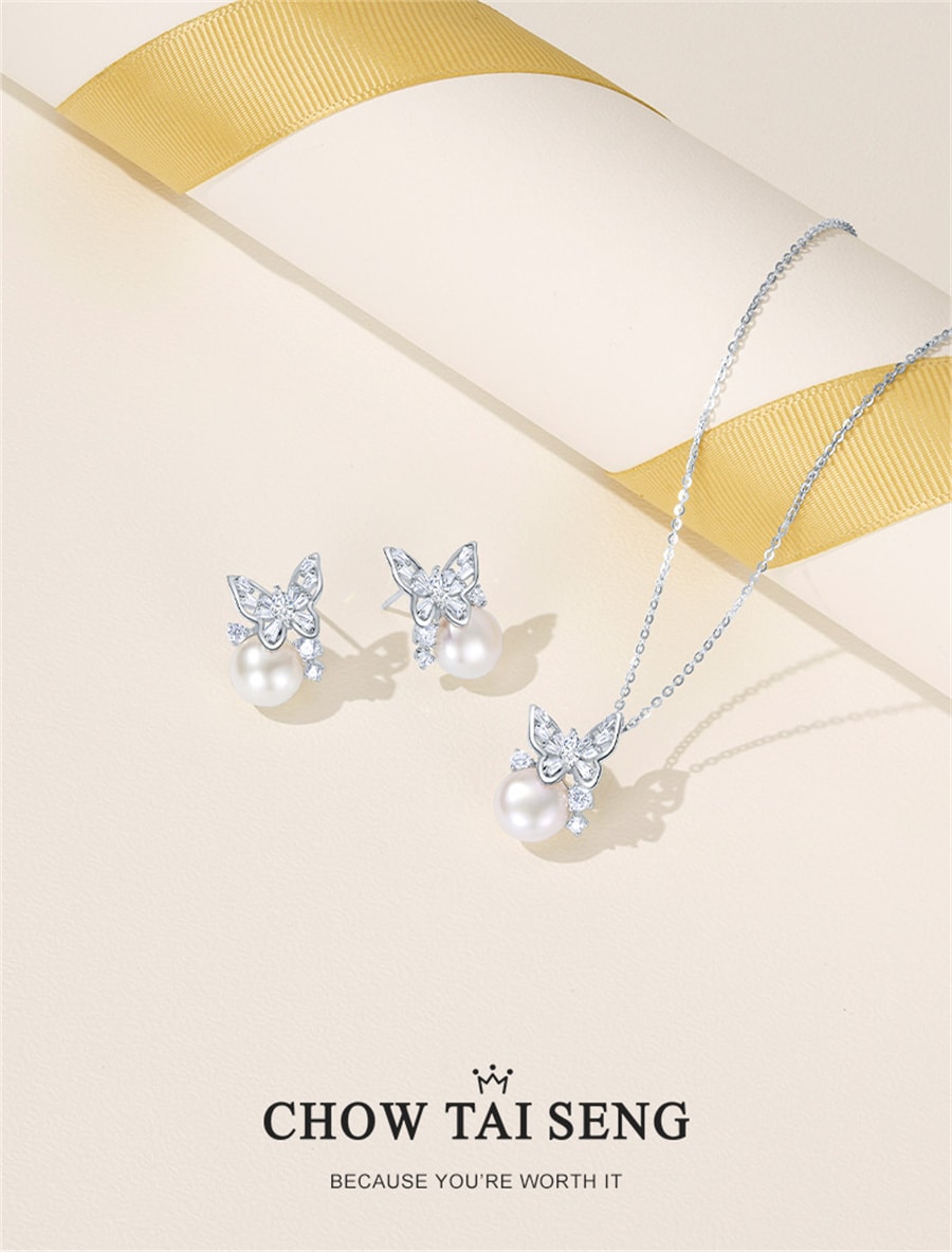 【中國直郵】 周大學生 銀珍珠耳環女蝴蝶純銀時尚高級感設計耳環送女友生日禮物 蝴蝶耳環