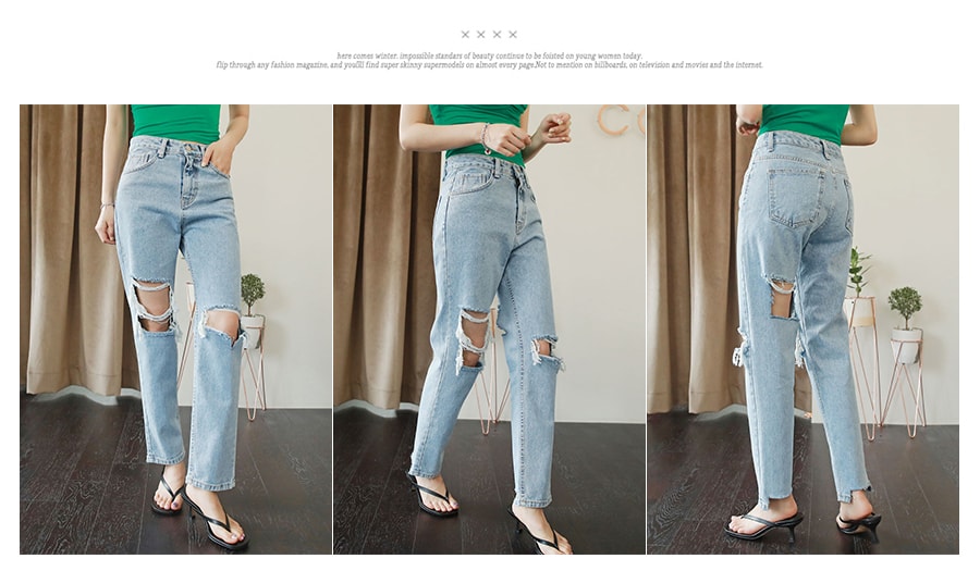 SSUMPARTY High-Rise Ripped Jeans #Light Blue S(25-26)